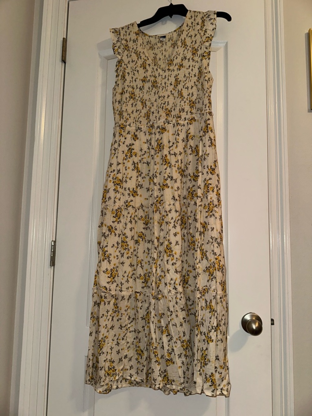 Old Navy Cream Maxi Dress with Yellow Floral Print